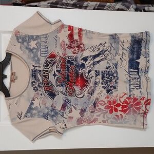 Blue Canyon Patriotic Graphic Tee with Eagle and Flag Design